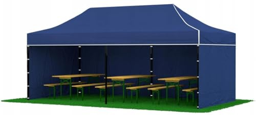 BDW - Pavillon - Zelt - Partyzelt - für Garten, Terasse, Messe - Pavillon Wasserdicht, Stabil - Faltpavillon - Gartenpavillon - 3 Pavillon Seitenteile Inklusive - Pavillon Faltbar 3 x 6 m - Blau