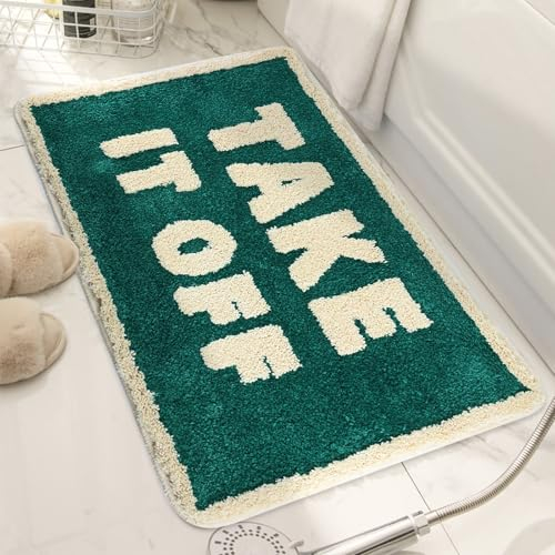 Bazasa Grün lustiger Badezimmerteppich Take It Off niedlicher Badematte Maschinenwaschbar rutschfeste Badteppich Weiche Mikrofaser Wasserabsorbierend Badvorleger für Dusche Badewanne Toilette 50×80cm