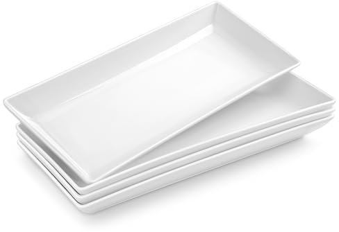 MALACASA Servierplatte Groß, 4-teiliges servierplatten set, Rechteckig Servierplatte Porzellan für Buffets, Sushi, Kuchen, Vorspeisen zu Hause/im Restaurant, 36 x 15.3 cm Cremeweiß