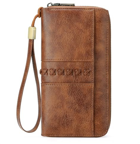 GOIACII Women Purses Large Capacity RFID Blocking Leather Ladies Clutch Wallet with Multiple Card Slots and Wrist Strap
