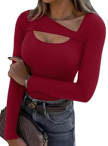 Aottori Tee Shirt Femme Col Rond Bas Irrégulier Haut Côtelé Manches Longues | Sensation souple extensible; Manches longues; Col rond et bas irrégulier; Avec jean pantalon ou jupe; Bureau et quotidien