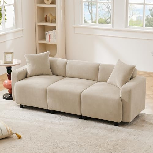 Rvjiahe Divano normale, design moderno, mobili imbottiti, divano, divano a 3 posti, divano da soggiorno, 3 posti (colore beige scuro, 211 x 67 x 71 cm)