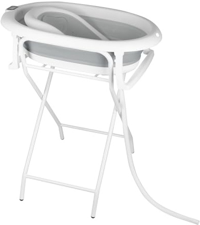 MUL-BOUTIQUE - Bañera plegable para bebé, con soporte, termómetro y cojín de baño, bañera para bebé, apta para bebés de 0 a 36 meses (gris)