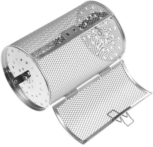 Veemoon Cesta para Asador Giratorio de Acero Inoxidable 140X180 MM Jaula para Parrilla y Freidora de Aire Diseño de Bloqueo Seguro y Rotación 360° Adecuado para Verduras y Papas Fritas