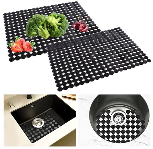 Set di 2 Tappetini Protettivi in PVC per Lavello da Cucina, Antiscivolo e Tagliabili, Design Moderno a Pois per Lavelli in Ceramica e Acciaio Inox – Proteggi Stoviglie e Lavelli con Stile