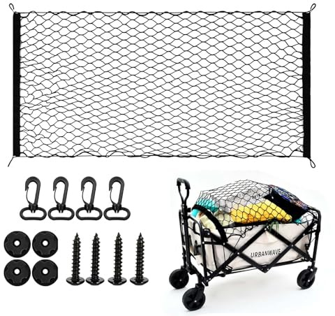 Merzio Dog Guard for Car Boot, 110x60cm Adjustable Car Dog Guard Barrier Net with 4 Hooks, 4 Buckles and 4 Screws, Universal Pet Divider Car Boot Protector for SUV, Truck and Sedan Back Seat