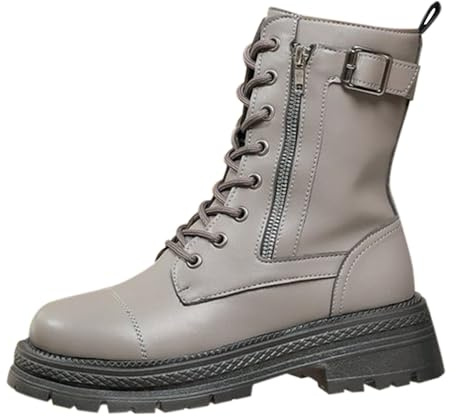krxodiuoiy Botines con cordones para mujer, con cremallera, botines góticos en el tobillo, punta redonda, cómodas botas de motorista, botines góticos
