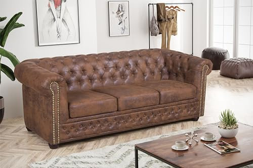 Kuechen-preisbombe Edles Chesterfield Sofa 3 Sitzer in Mikrofaser Vintage braun Couch Polstersofa