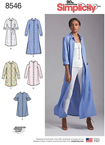 Simplicity US8546H5 Women's Button-Up Shirt Dress Sewing Patterns, Sizes 6-14