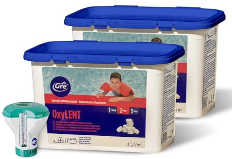 Ossigeno Attivo Gre in pastiglie da 20gr - OXI Lent kg.2,4KG(1,2X 2)+ Dosatore galleggiante per Piscina e Spa Idromassaggio