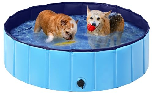 Yaheetech Piscina per Cani Gatti Pieghevole, Vasca da Bagno in PVC, Piscinetta per Animali Domestici, Rigida Portatile Antiscivolo all'Aperto Interno Giardino M 100 x 30 cm Blu