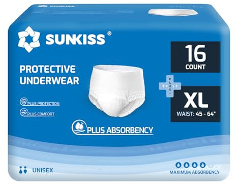 SUNKISS TrustPlus Pantalones Incontinencia para Adultos, Bragas Absorbentes para Hombres y Mujeres, Ropa Interior Absorbentes para Ancianos, Unisex, Bloquean el Olor, Talla XL, 64 Unidades