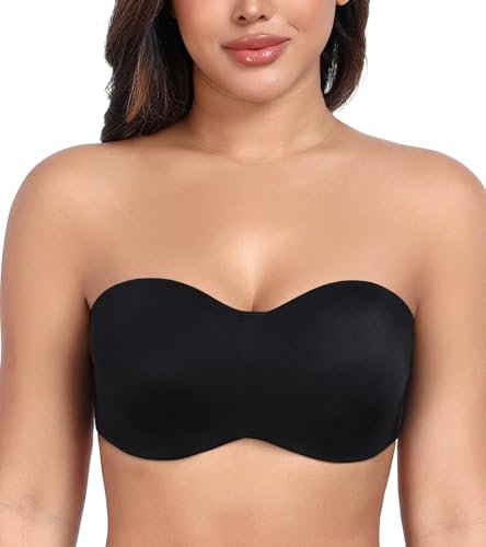 DotVol Reggiseno Senza Spalline Donna Taglia Forte Ferretto e Non Imbottito Bra a più Vie Nero 5C