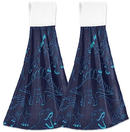 FRODOTGV Silhouette Dino Badetücher mit Schlaufe 2er Set Waschlappen und Handtuch Handtücher Deko Set