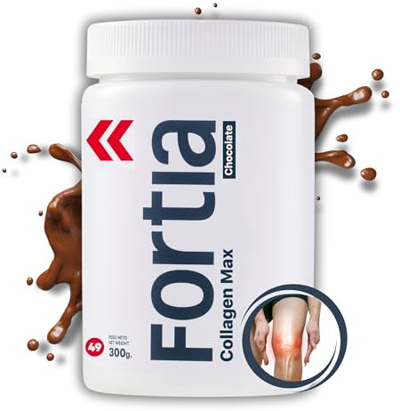 FORTIA Colageno con Magenesio y Acido Hialuronico 300 g| Colágeno Hidrolizado Puro con Vitamina C | Colageno en Polvo Sabor Chocolate | Suplemento para Articulaciones, Piel, Cabello y Uñas