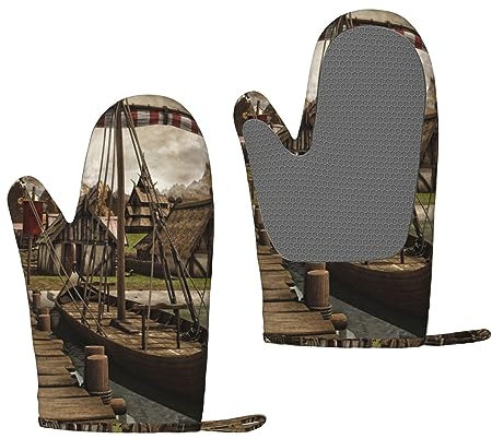 Heat-Resistant Silicone Old Viking Boat Oven Mitts – Essential Baking Gloves For Kitchen And Outdoor Grilling