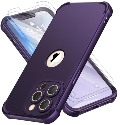 ORETECH für iPhone 13 Pro Max Hülle, mit 2 Stück Schutzfolie, 360 Grad Ganzkörper Stoßfest Kratzfest Silikon Handyhülle für iPhone 13 Pro Max 6,7 Zoll,Tiefes Violett
