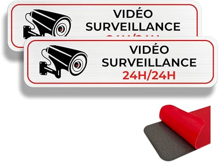 FloraVigo Panneau de Caméra et de Propriété Privée, 19×5 cm, Alarme de Sécurité, Intérieur/Extérieur, en Aluminium, Avec Autocollant (Vidéo Surveillance)