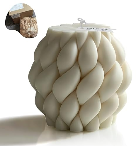 Hyznengu Knot Ball Soy Wax Candle- Large Handmade Pillar Scented Elegant Bubble Aesthetic Candle, Housewarming Wedding Birthday Gift Home Room Shelf Decor Idea White (Medium