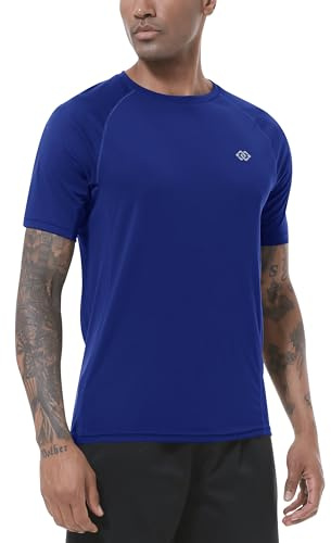 MoFiz Rashguard Anti-UV Homme Manches Courts T Shirt Séchage Rapide Surf UPF 50+ pour Natation Surf Plongée Plage Azzurro EU M
