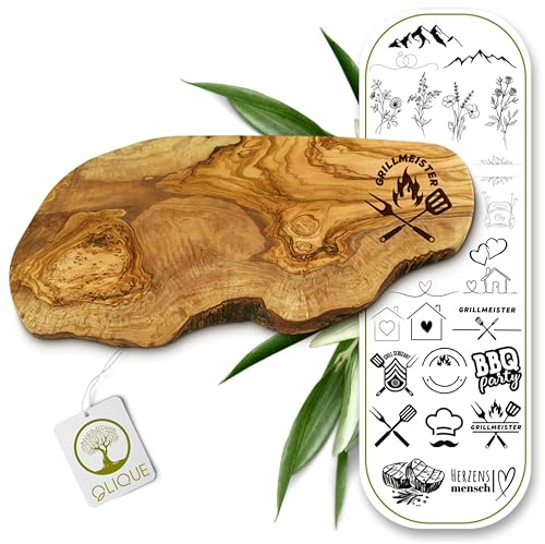 Schneidebrett personalisiert, Olivenholz - Rustikales Olivenholzbrett mit Gravur als individuelles Geschenk (30-34 cm)