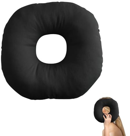 Mineup Ear Piercing Pillow, 11 Inch Piercing Pillow for Side Sleepers, Donut Pillow for Ear, O-Shaped Pillow, Ear Guard Pillow for Piercing Aftercare, Releasing Ear Pain, Sleeping Guard (Black)