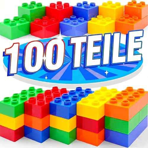WYSWYG Grande set di mattoncini da costruzione con 100 mattoncini in 5 colori, compatibile - Ideale per bambini da 1 2 3 4 5 anni, codice standard, multicolore