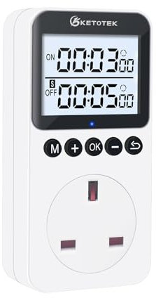 KETOTEK KTTS02 Digital Plug in Timer Plug Socket UK with Backlight Infinite Cycle Timer Switch, Countdown Outlet, Indoor Timers for Lamps, Christmas Lights and Home Appliances 13A 230V