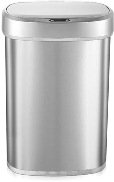 Ninestars DZT-50-49 Automatic Touchless Motion Sensor Oval Trash Can with Black Top, 13 gallon/50 L, Stainless Steel