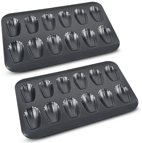Mu Mianhua 2 Pieces Madeleine Tray Non-Stick Madeleine Baking Tins Shell Shape Cookie Tray Cookie Pans Baking Mold Cake Pan 12 Hole Cake Mould, Black