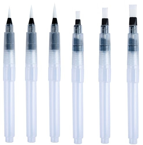 Set di 6 pennelli professionali per acquerelli, 15,5 cm, con punte fine/medie/grandi, serbatoio ricaricabile