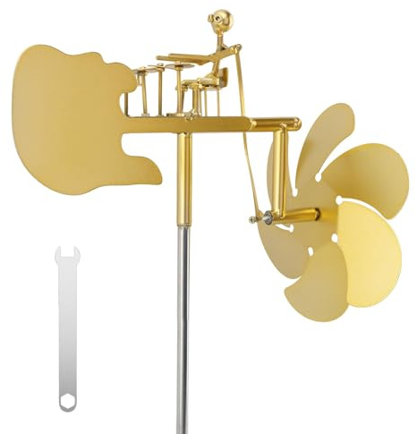 Handmade Metal Drummer Windmill, Rock Art Sculptures, Wind Mill for Yard and Garden, Drummers Windmill Garden Decoration,Wind Spinners for Yard Lawn Gardens Patio Drummers Decor