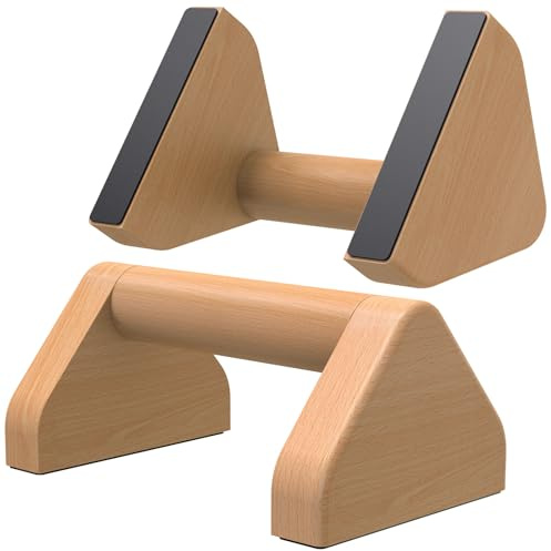 Kipika All-Wood Push Up Bars - 4 Beech Wood Push-up Handles for Floor, Non-Slip Rubber Base, Triangular Pushup Stands, Home Gym Fitness Equipment Perfect for Dips, L-Sit, Strength Training