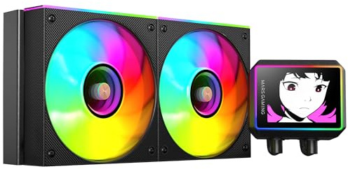 Mars Gaming ML-VISIONII240 AIO Flüssigkeitskühlung 500W TDP, IPS-Display 2,8 360º, 4. Gen Opti-Chamber Pumpe mit Kupferbasis und Mikrokanälen, 2x 120mm ARGB Infinity Mirror Lüfter, Schwarz