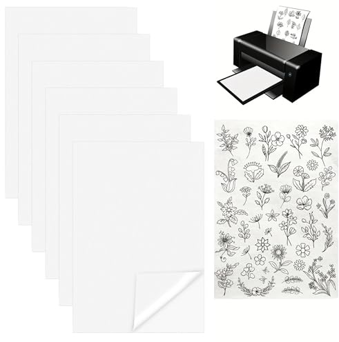 SEASJHBAY Set 6 Hojas Entretela Hidrosoluble Autoadhesivo A4 (29,7 x 21 cm)–Entretela para Bordado Manual y Máquina, Papel Transfer Ideal para Proyectos Creativos y Papel Hidrosoluble para Bordar