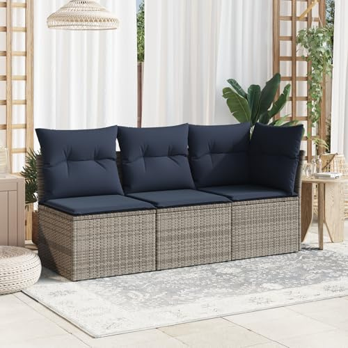 Ziaphsol trädgårdssoffa med kudde, grå, 62 x 62 x 69 cm, poly rotting loungesoffa för terrass, balkong, trädgård, loungegrupp, utomhussoffa, hörnsoffa, sitthörn för veranda, vinterträdgård