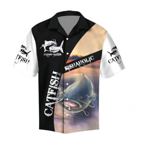 LuzoyaoLZY Chemise col Camp Graphique pour pêcheur, Chemise hawaïenne Manches Courtes imprimé intégral, Tenue décontractée pour Amateur de pêche