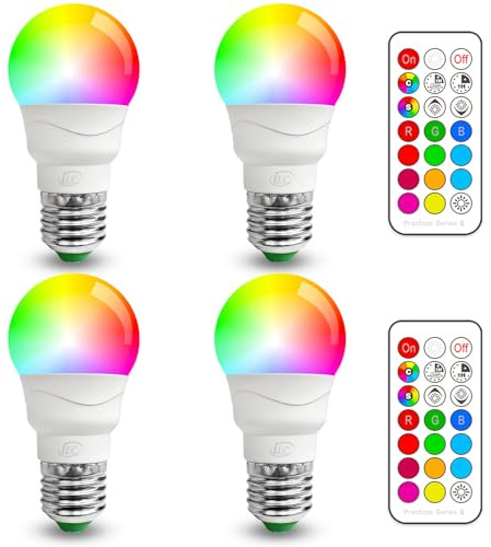 ILC RGB LED Light Bulb, Color Changing 40W Equivalent, 5700K Daylight White, 450LM 5W E26 Screw Base RGBW, Mood Light Bulb - 12 Color Choices - Timing Infrared Remote Control Included (4 Pack)