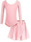 Bricnat Mädchen Ballettkleidung Kinder Ballettkleid Tanzbody Gymnastikanzug Balletttrikot Langarm Tanzkleid mit Tütü Kinder Baumwolle Rosa pink 140