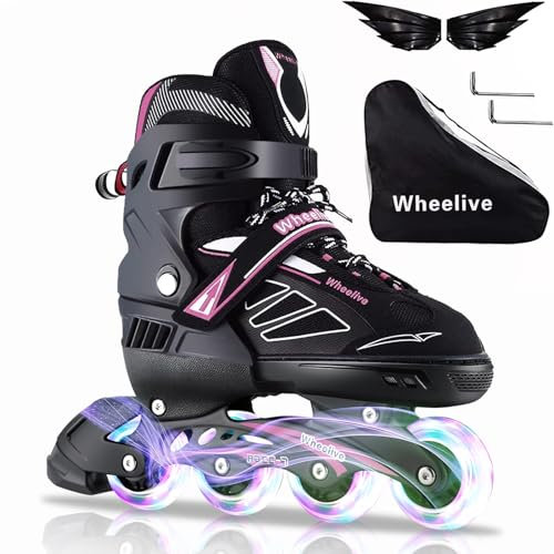 Wheelive Rollers Réglables pour Enfants, Rollers de Performance avec Roues Entièrement Lumineuses, Idéaux pour Les Garçons, Les Filles, Les débutants et Les Adultes