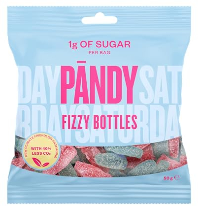 PÄNDY Fizzy Bottles Zuckerfreie Süßigkeiten Bonbons Gummibärchen ohne Zucker süßigkeiten großpackunge box zuckerfrei gummibärchen Fruchtgummis Low Carb Großpackung nur 1 g Zucker 14 x 50 g