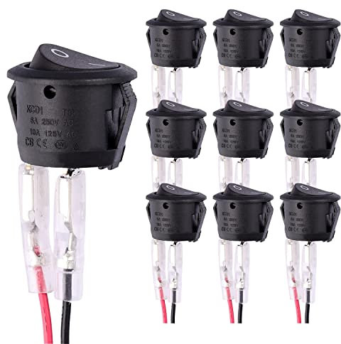Kundorf 10 interruptores de palanca (con alambre), 12V, redondo, con autobloqueo, 2 pines, 12V, DC, 20 A, interruptor de camión, remolque, botón de coche, para remolque, coches, camiones, jeep