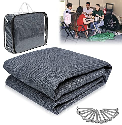 NAIZY Tappeto per tende da campeggio 300x500 cm con 17 chiodi e 16 fori tappeto da campeggio sottotetto HDPE inclusa borsa per il trasporto tappetino da campeggio (grigio-blu)