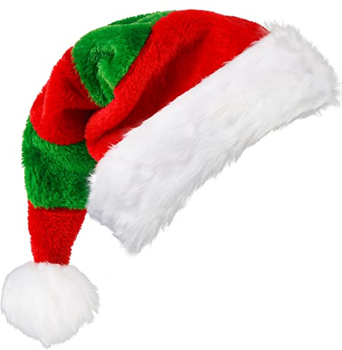 VEYLIN Father Christmas Hat, Green/Red Santa Hats for Children Adults Thickened Warm Christmas Party Hats (17.7 x 11.8 Inch)