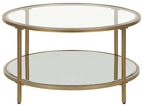 Beliani Moderner, runder Couchtisch Hartglas ø 70 cm Eisengestell in Gold Birney