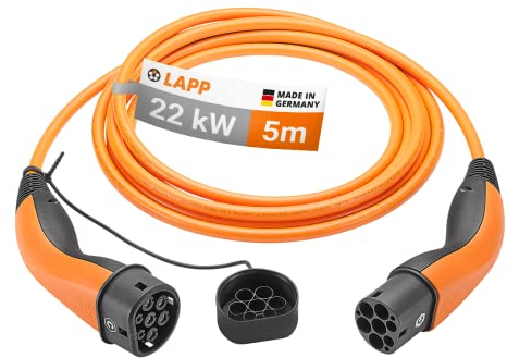 LAPP MOBILITY Typ 2 Ladekabel 22 KW 5m - 32a Ladekabel E Auto 3-Phasig - IP55 geschütztes Ladekabel Mode 3 - Ladekabel Typ 2 mit korrosionsresistenten Steckkontakten - geeignet für PHEV, BEV & EV