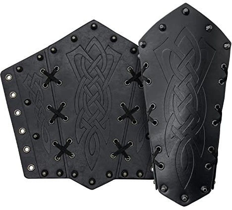 2 pezzi guardie del braccio in finta pelle, polsino guanto vichingo, bracciali medievali, armatura polsino tiro con l'arco, bracciali per Halloween LARP (Nero)