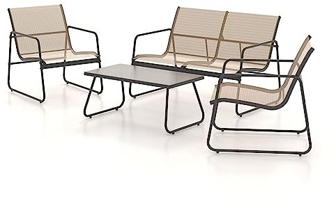Grand patio Garden Furniture Sets 4 Seater, Garden Table and Chairs, mesh sling Material, Waterproof, Breathable, Patio Conversation Sets for Outdoor, Backyard, Poolside (Chestnut)