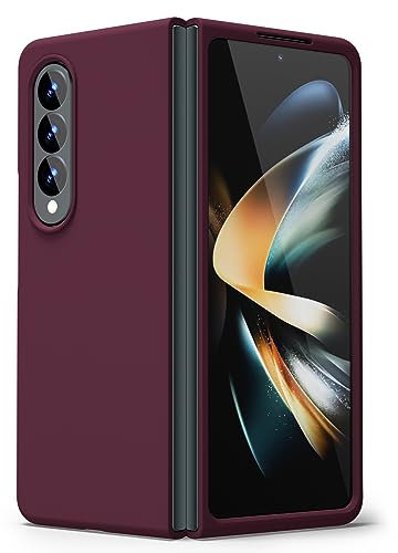 oakxco for Samsung Galaxy Z Fold 4 Phone Case Silicone, Thin Slim Grip Soft Rubber Gel Protective Phone Case for Women, Matte Plain Solid Color Aesthetic Girly Case with Camera Cover, Burgundy