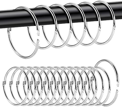 20 Anelli per Tende da Aprire.50mm Ganci Apribili per Tende Senza Bucare in Metallo,Circolare della Tenda della Doccia Anello.Ganci per Tende da Sole Esterno e Aste per Tende (Argento)